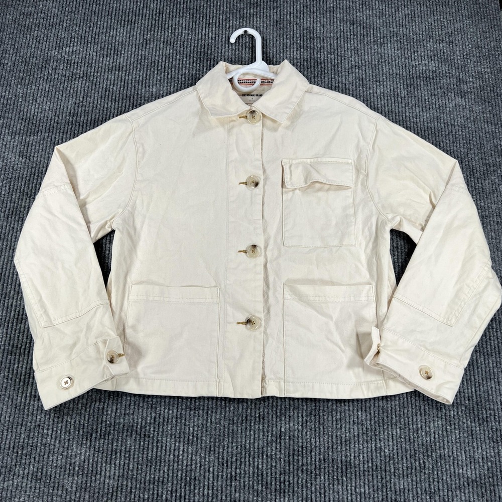 The Normal Brand Chore Jacket Womens Small Cream Button Front Cotton Workwear